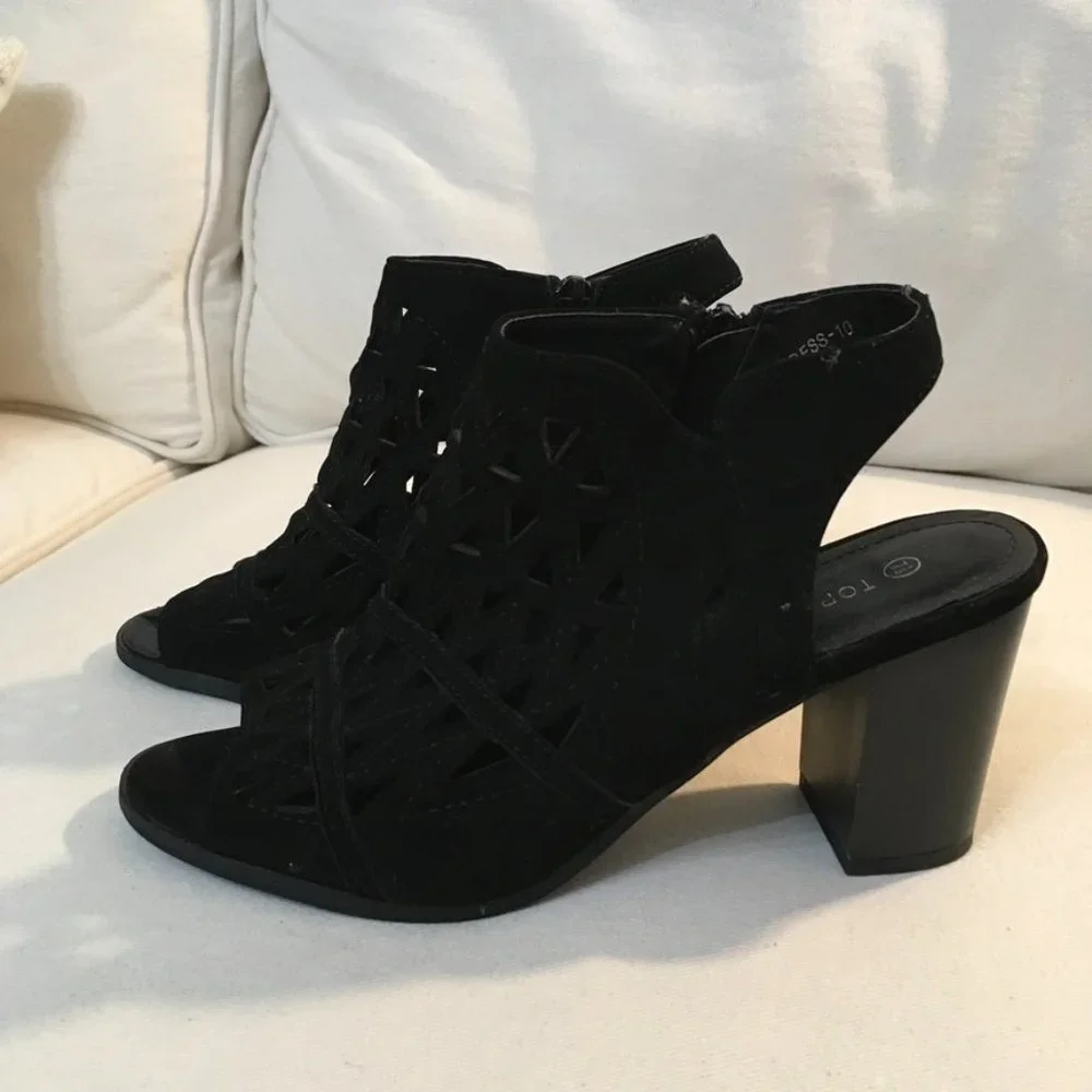 Top Moda Black Block Heel Peep Toe size 7.5 - Picture 1 of 5